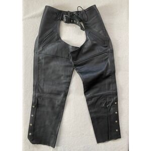 Custom Bilt Leather Motorcycle Chaps Mens 2XL Black Adjustable Riding Gear